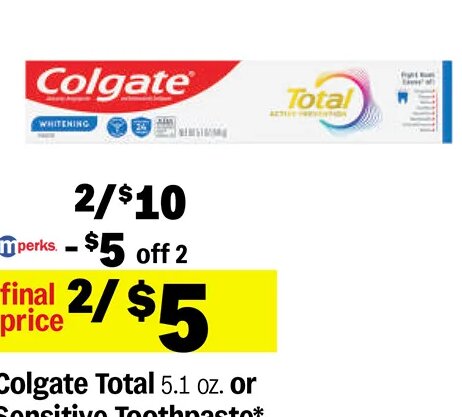 Colgate Total or Sensitive Toothpaste at Meijer