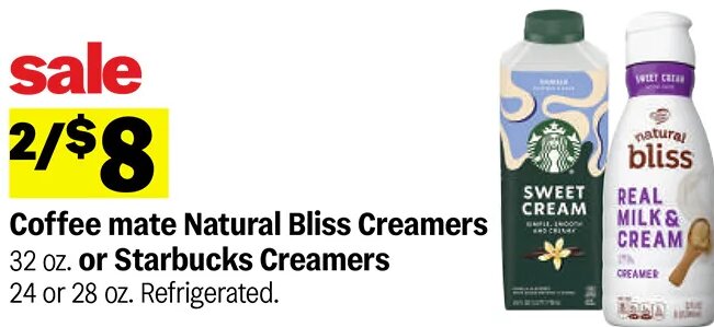 Coffee mate Natural Bliss Creamers or Starbucks Creamers at Meijer