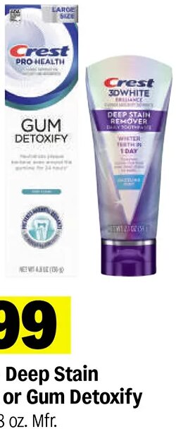 Crest 3D White Deep Stain Remover or Gum Detoxify Toothpaste
