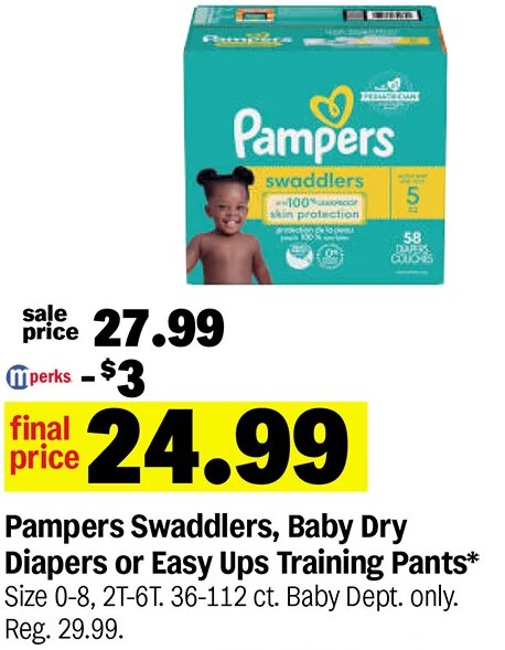 Pampers Swaddlers, Baby Dry Diapers or Easy Ups Training Pants