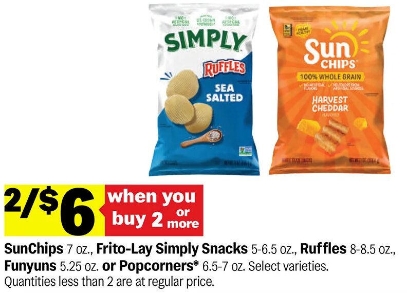 SunChips, Frito-Lay Simply Snacks, Ruffles or Popcorners at Meijer