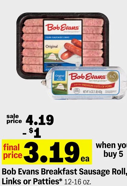 Bob Evans Breakfast Sausage Roll, Links or Patties at Meijer