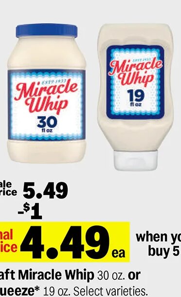 Kraft Miracle Whip or Squeeze at Meijer