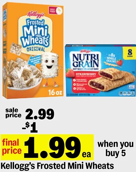 Kellogg's Frosted Mini Wheats or Nutri Grain Bars at Meijer