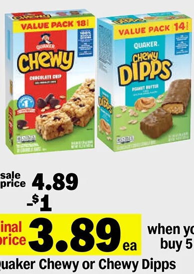 Quaker Chewy or Chewy Dipps at Meijer