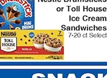 Nestle Drumsticks or Toll House Ice Cream Sandwiches