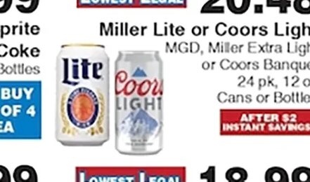 Miller Lite or Coors Light at Piggly Wiggly