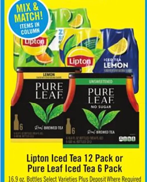 Lipton Iced Tea 12 Pack or Pure Leaf Iced Tea 6 Pack