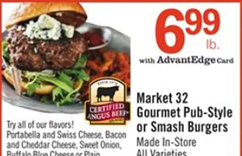 Market 32 Gourmet Pub-Style or Smash Burgers
