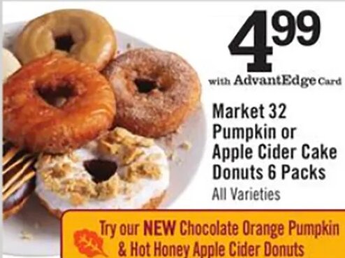 Market 32 Pumpkin or Apple Cider Cake Donuts 6 Packs