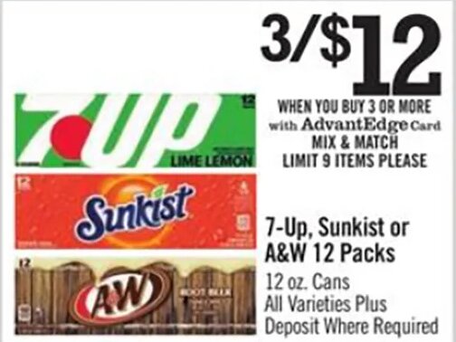 7-Up, Sunkist or A&W 12 Packs at Price Chopper