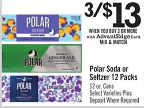 Polar Soda or Seltzer 12 Packs at Price Chopper