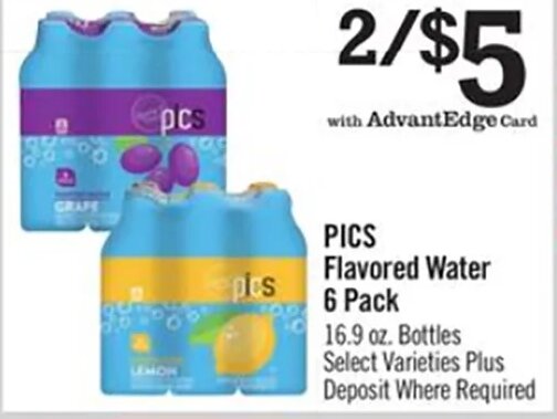 PICS Flavored Water 6 Pack at Price Chopper