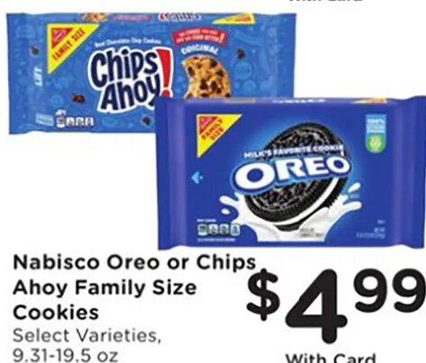 Nabisco Oreo or Chips Ahoy Family Size Cookies at Ralphs