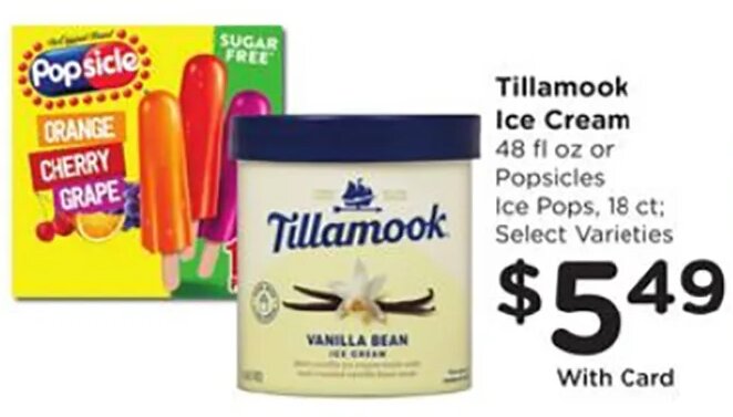 Tillamook Ice Cream or Popsicles
