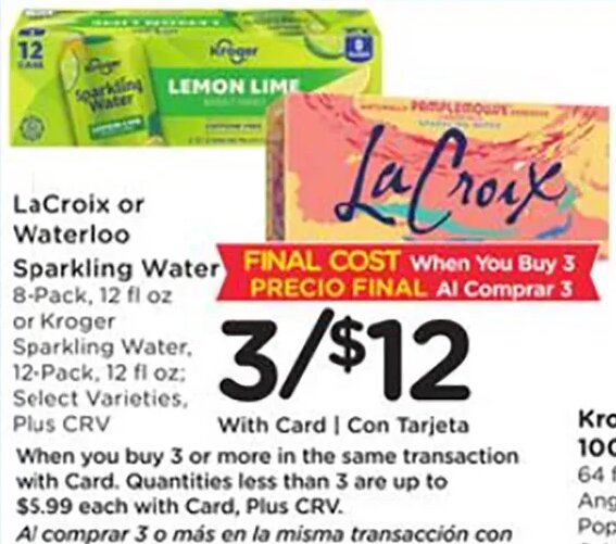 LaCroix or Waterloo Sparkling Water at Ralphs