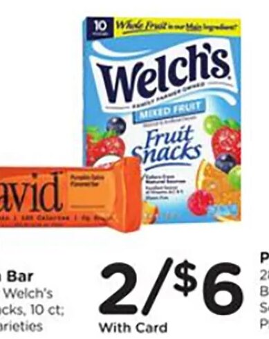 David Protein Bar or Welch's Fruit Snacks