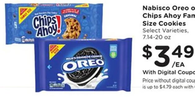 Nabisco Oreo or Chips Ahoy Family Size Cookies