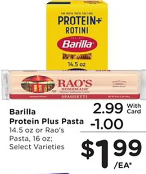 Barilla Protein Plus Pasta or Rao's Pasta at Ralphs