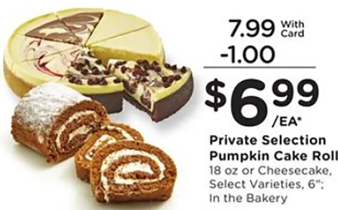 Private Selection Pumpkin Cake Roll or Cheesecake