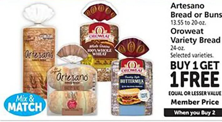Artesano Bread or Buns, Oroweat Variety Bread