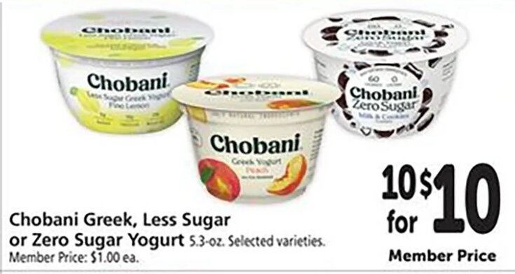 Chobani Greek, Less Sugar or Zero Sugar Yogurt at Safeway