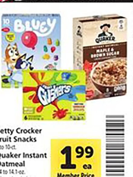 Betty Crocker Fruit Snacks / Quaker Instant Oatmeal at Safeway