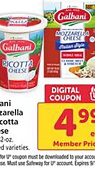 Galbani Mozzarella or Ricotta Cheese