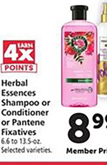 Herbal Essences Shampoo or Conditioner or Pantene Fixatives at Safeway