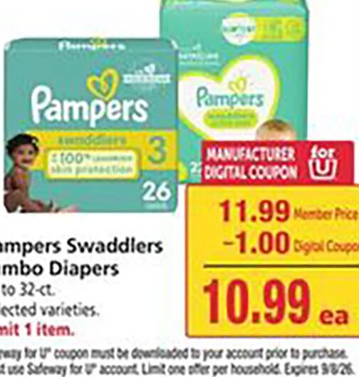 Pampers Swaddlers Jumbo Diapers at Safeway