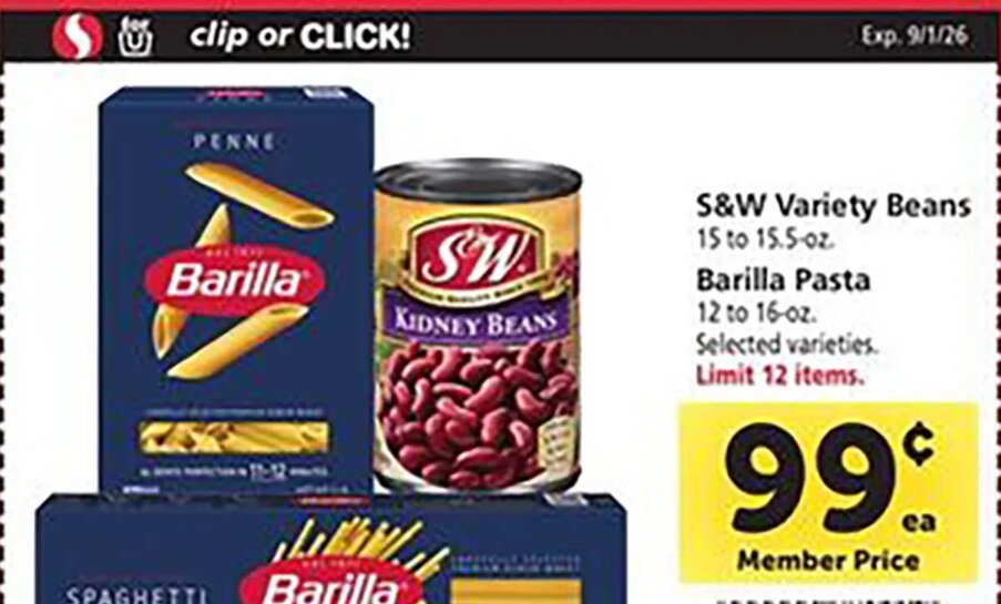 S&W Variety Beans / Barilla Pasta at Safeway