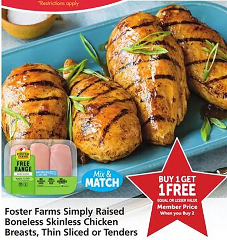 Foster Farms Simply Raised Boneless Skinless Chicken Breasts, Thin Sliced or Tenders