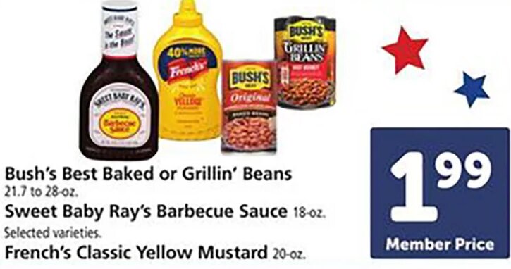 Bush's Best Baked or Grillin' Beans, Sweet Baby Ray's Barbecue Sauce, French's Classic Yellow Mustard at Safeway