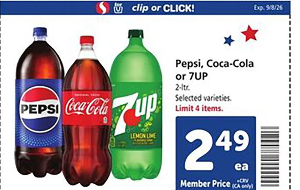 Pepsi, Coca-Cola or 7UP at Safeway