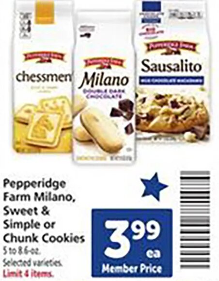 Pepperidge Farm Milano, Sweet & Simple or Chunk Cookies at Safeway