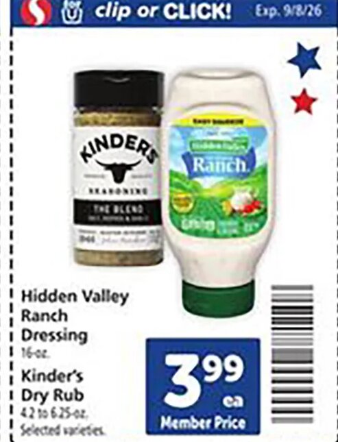 Hidden Valley Ranch Dressing, Kinder's Dry Rub at Safeway