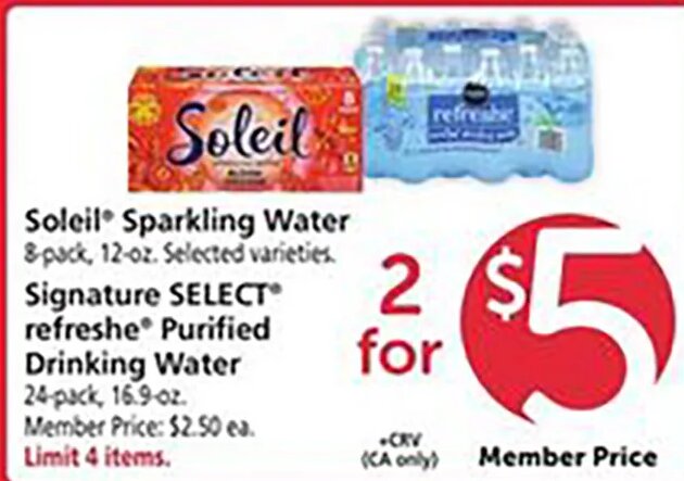 Soleil Sparkling Water / Signature SELECT Purified Drinking Water at Safeway