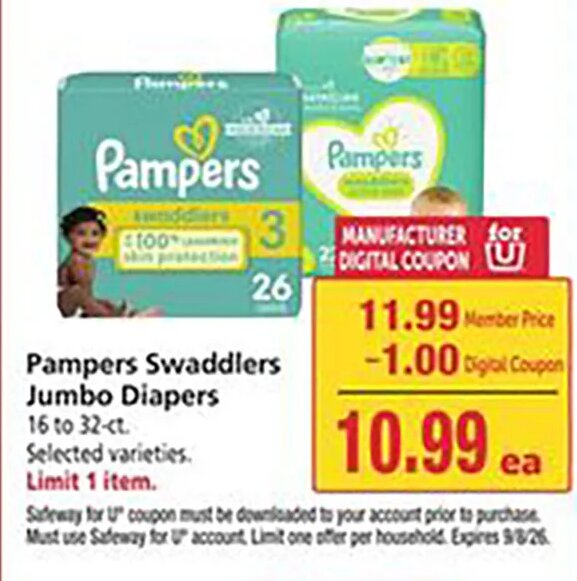 Pampers Swaddlers Jumbo Diapers at Safeway