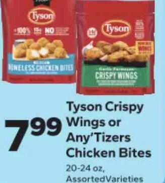 Tyson Crispy Wings or Any'Tizers Chicken Bites at Save A Lot
