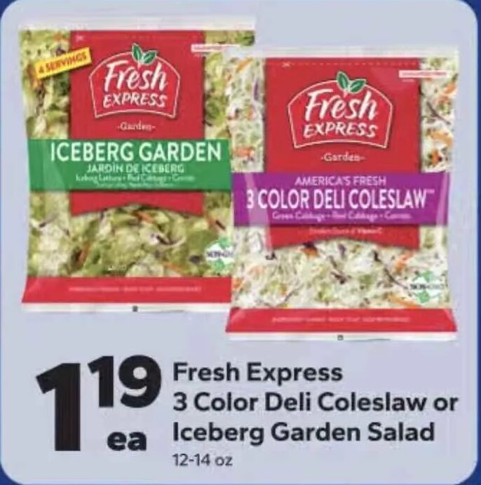 Fresh Express 3 Color Deli Coleslaw or Iceberg Garden Salad