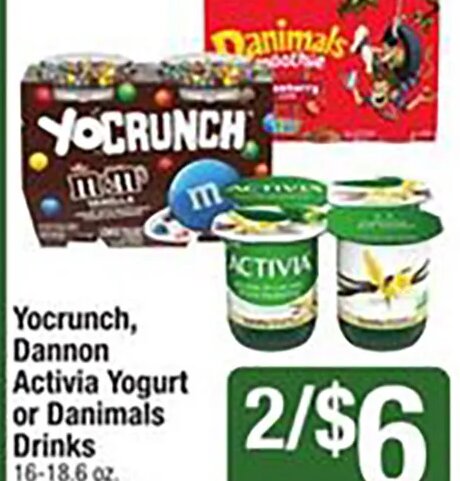 Yocrunch, Dannon Activial Yogurt or Danimals Drinks at Shaw's