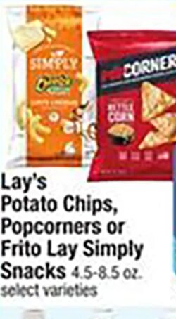 Lay's Potato Chips, Popcorners or Frito Lay Simply Snacks at Shaw's