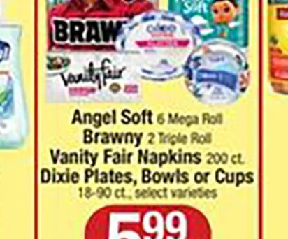 Angel Soft, Brawny, Vanity Fair Plates, Bowls or Cups at Shaw's