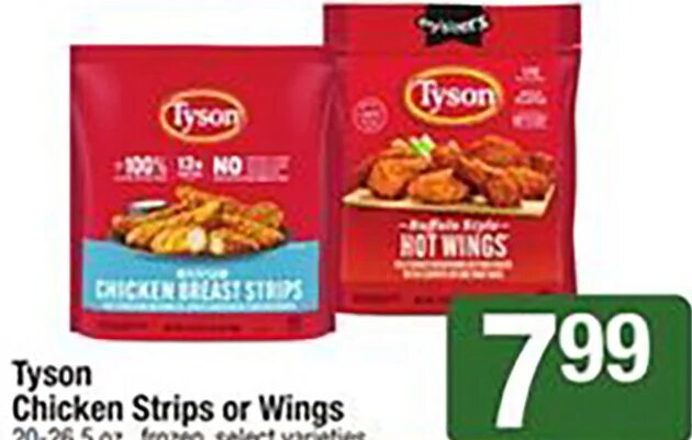 Tyson Chicken Strips or Wings at Shaw's