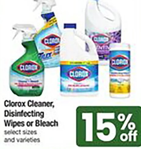 Clorox Cleaner, Disinfecting Wipes or Bleach
