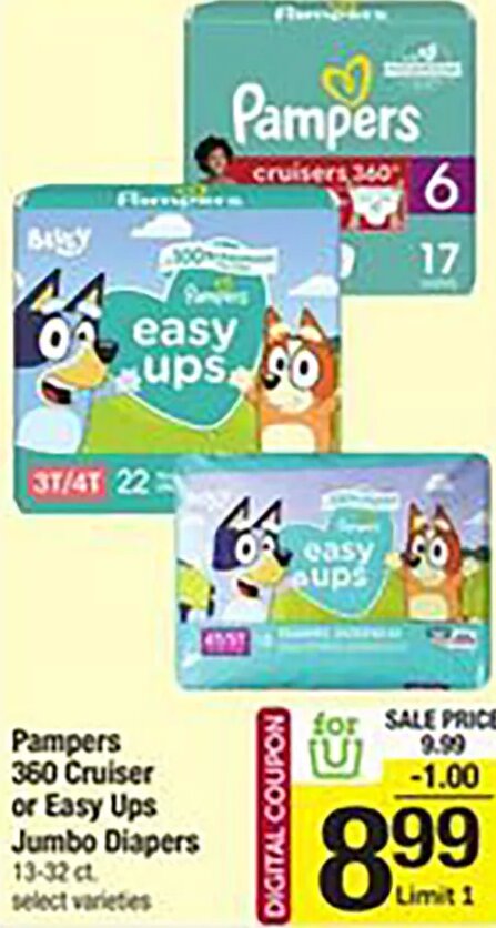 Pampers 360 Cruiser or Easy Ups Jumbo Diapers