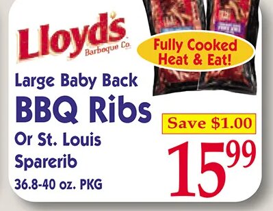 Lloyd's Large Baby Back BBQ Ribs