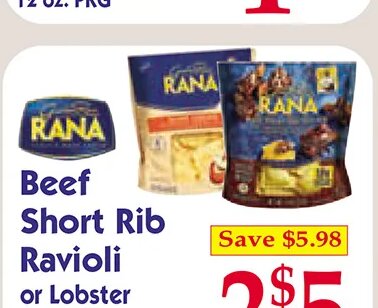 Rana Beef Short Rib Ravioli or Lobster at Market Basket