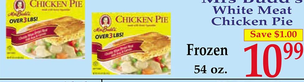 Mrs Budd's White Meat Chicken Pie
