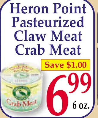 Heron Point Pasteurized Claw Meat